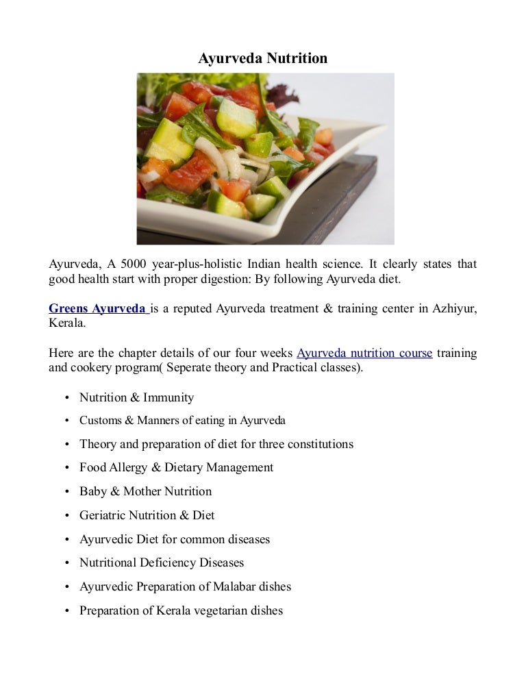 Ayurvedic Science of Food and Nutrition